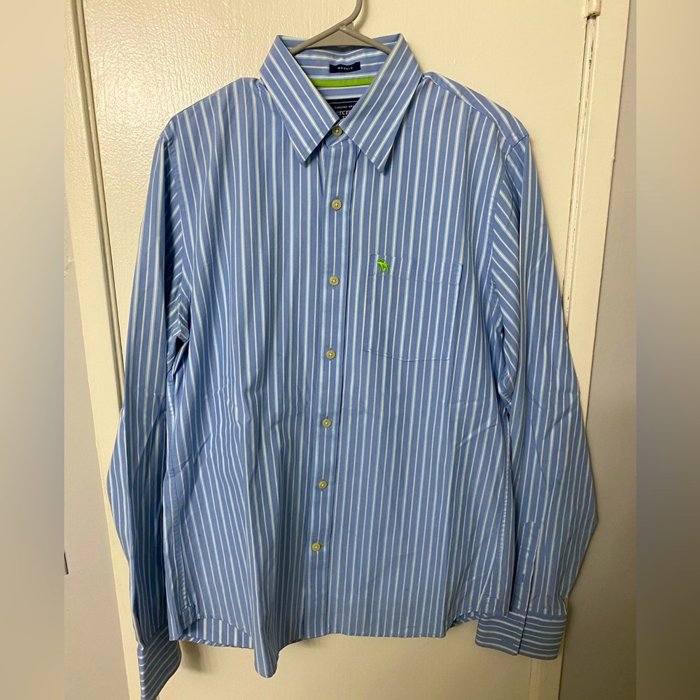 Blue Striped Abercrombie Button up shirt; Size XL, Muscle fit